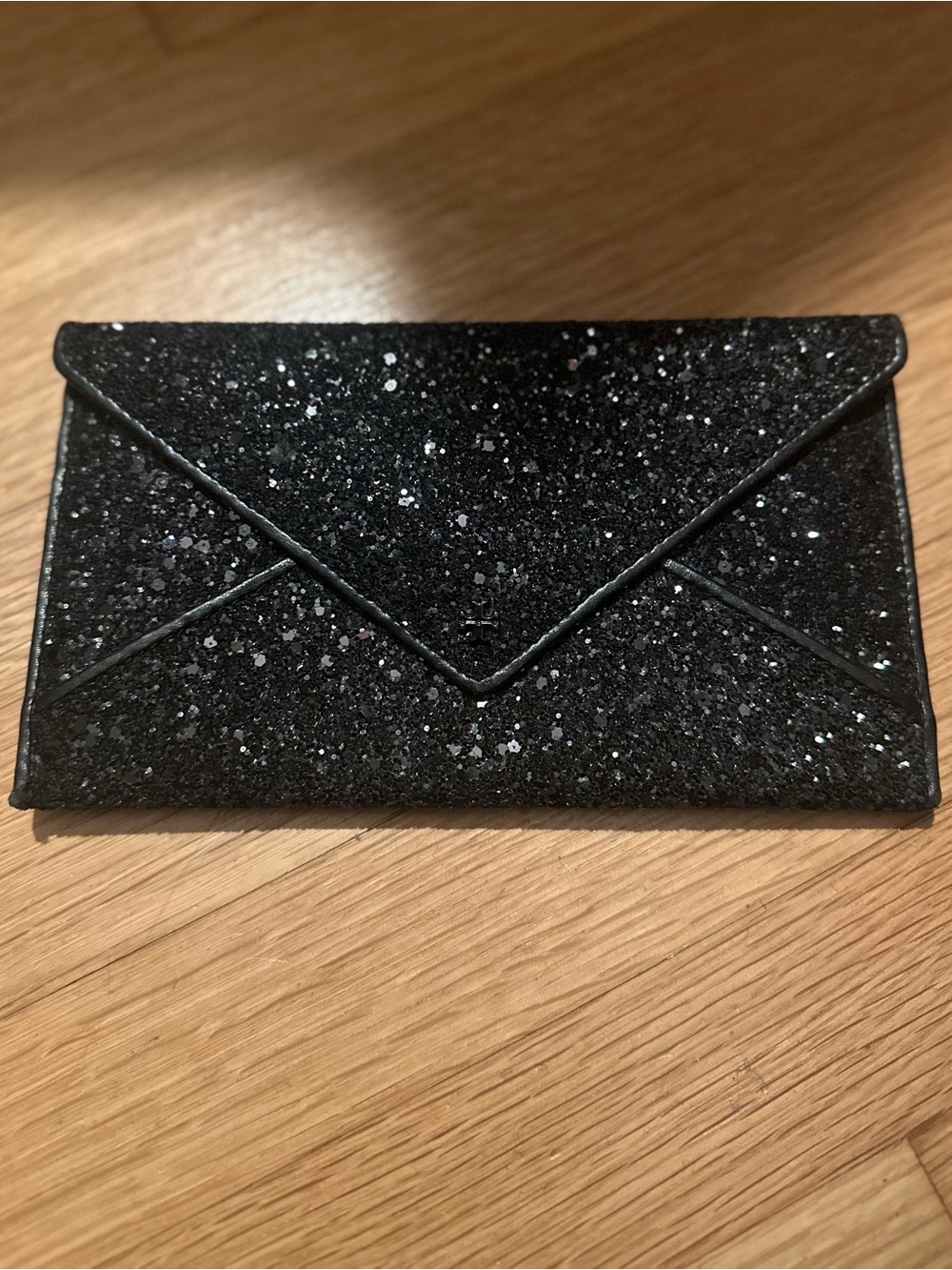 TORY BURCH Black Glitter Envelope wallet never used!